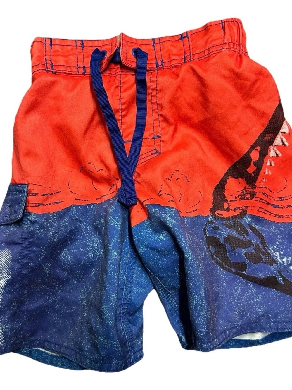 Toddler Boy LL Bean Blue Red Swim Trunks Shark Summer Size 4